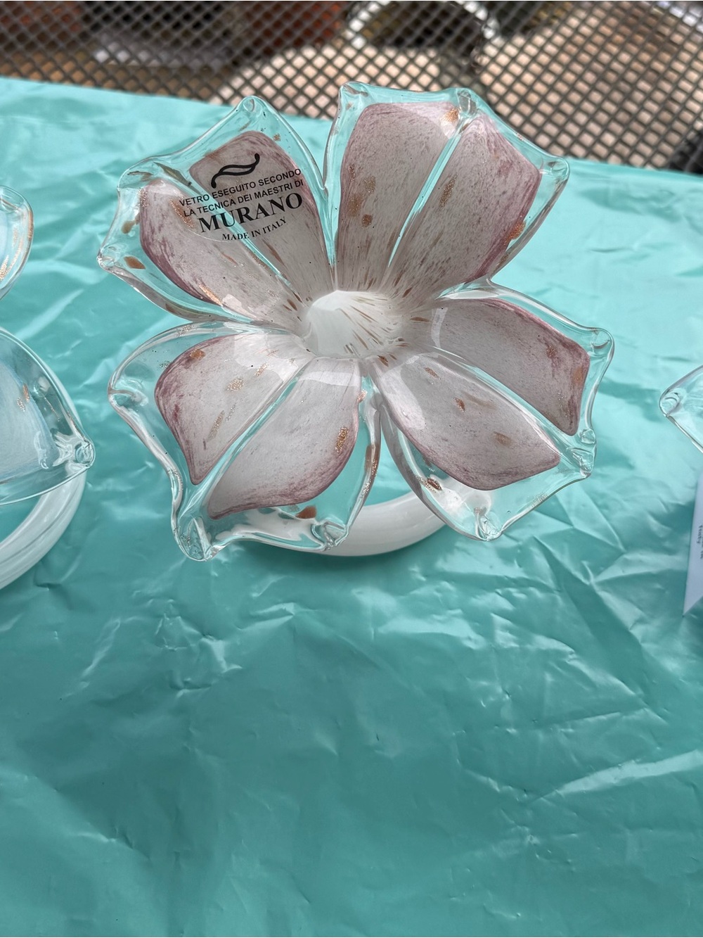 3 NEW GENUINE MURANO BLUE/LILAC  6-PETAL ART FLOWER VASE-ITALY Sold INDIVUALLY.